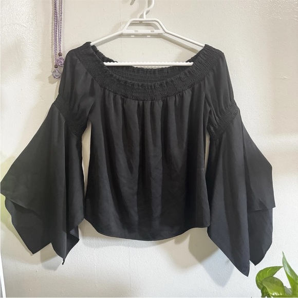 GUESS LA Silk Dark Fairycore Black Blouse Top Y2K Women’s Size S 70s Romantic - Picture 4 of 5